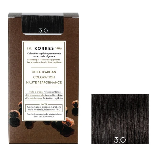 Korres Huile D'argan Coloration Permanente 3.0 Châtain Foncé